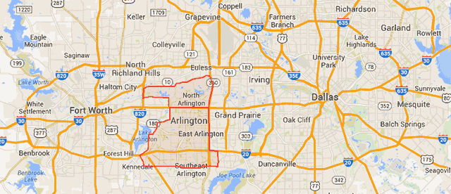 arlington texas area map